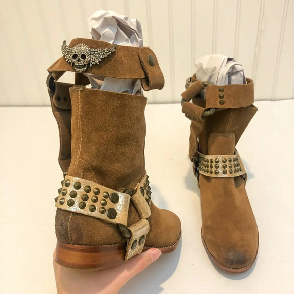 NEW RARE Zadig & Voltaire Arcade Studded Western Suede Harness Ankle Booties 5 - Picture 2 of 15
